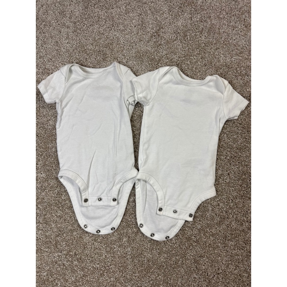 Carters Baby 2 Pack White Short Sleeve Bodysuits Size 3M Cotton Snaps Set